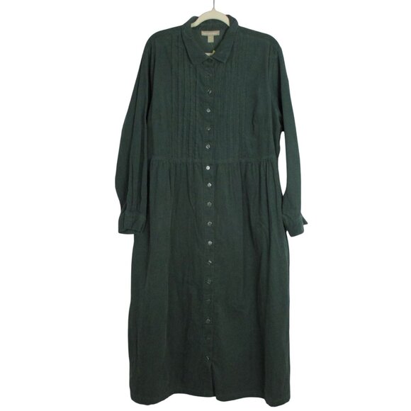 Woman Within Plus Size 24W Green Corduroy Long Sleeve Button Up Dress Modest - Picture 3 of 8
